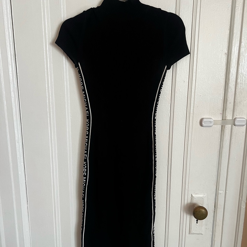 MICHAEL Michael Kors Black Midi Dress with White Accents